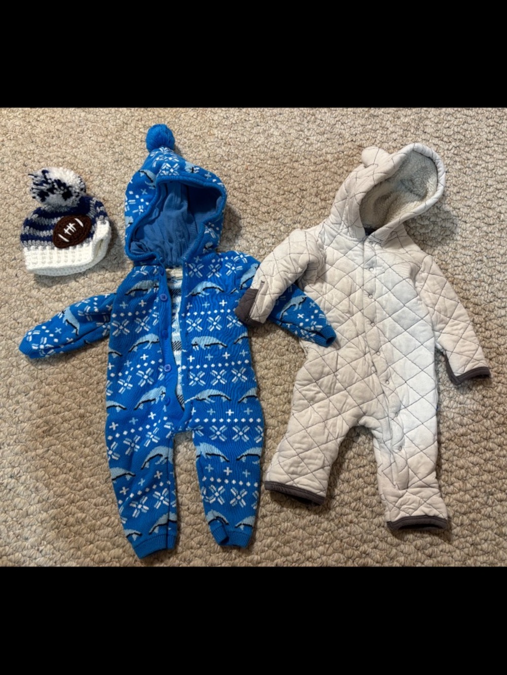 Blue Knit Hooded One-Piece for Kids - Cozy Winter Romper